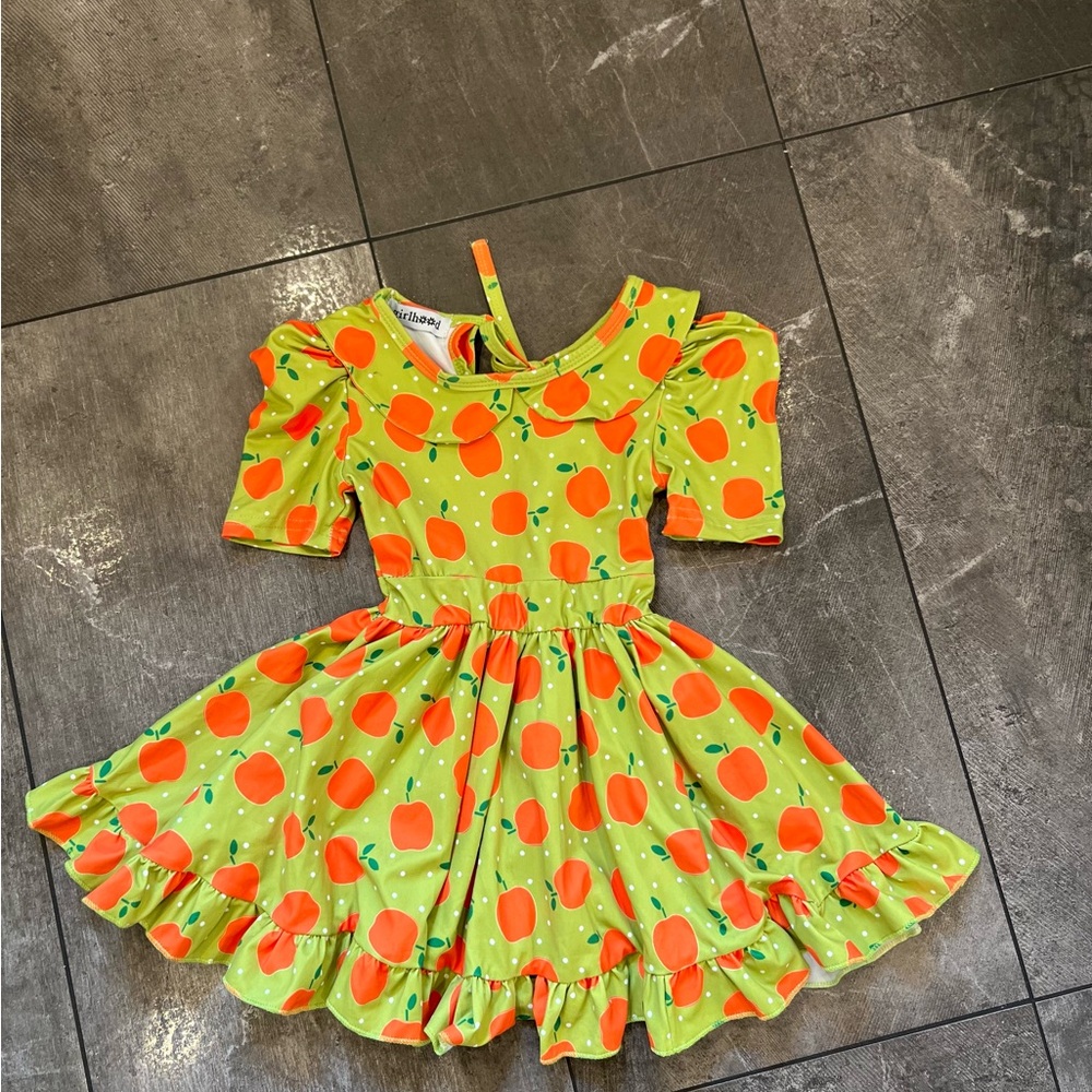 Vibrant Orange and Green Kids skater Dress size 1/2 Y